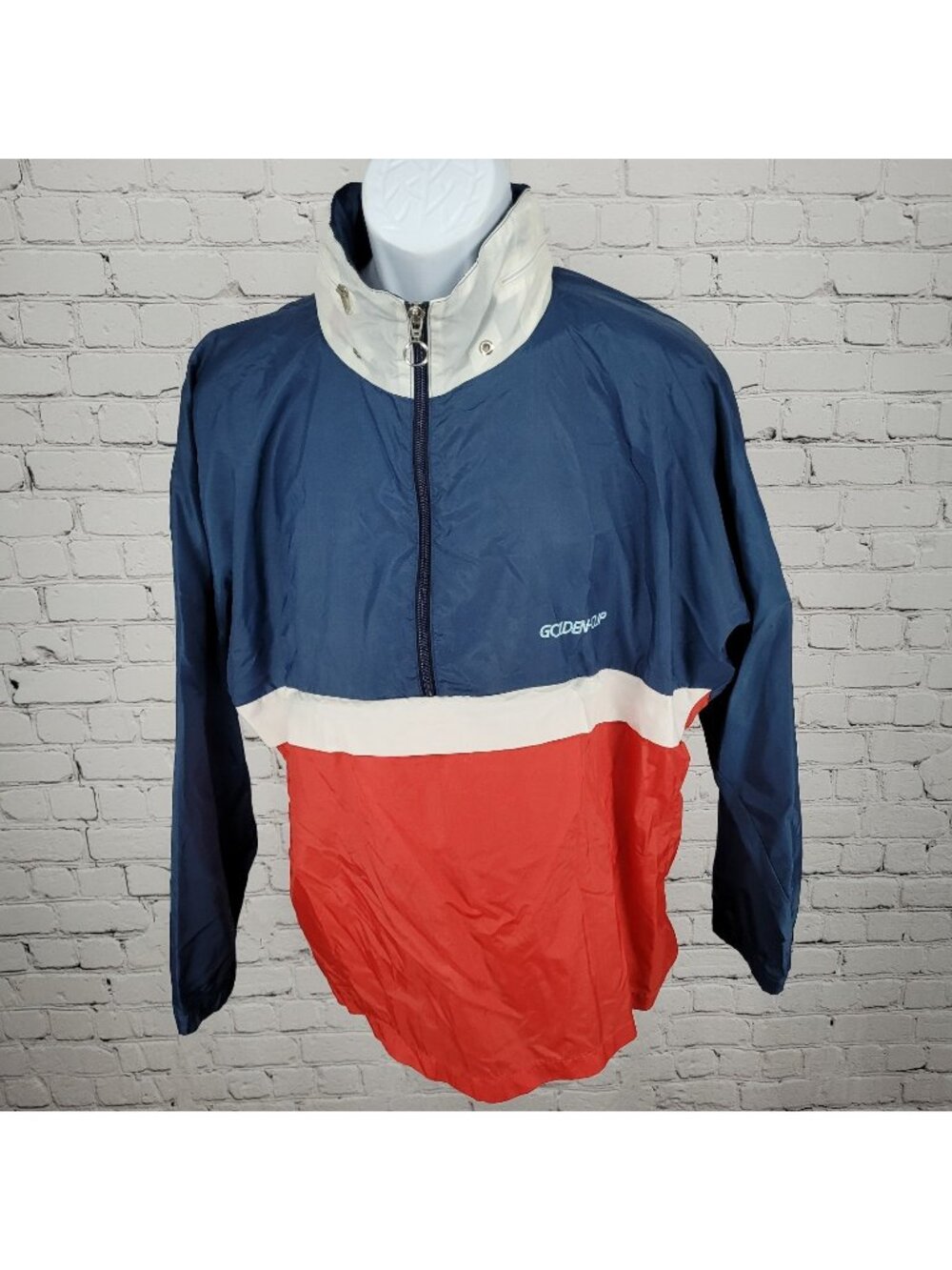 VTG Golden Cup Red White & Blue Vented Hideable Hood Windbreaker Size Small S